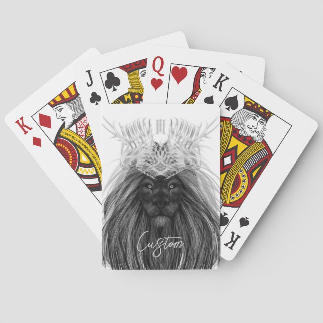 Black Lion with Antlers Crown and Monogram Poker Cards (Back)