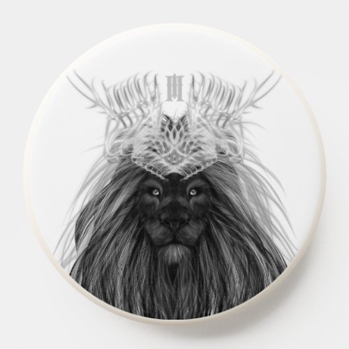 Black Lion with Antlers Crown and Monogram PopSocket
