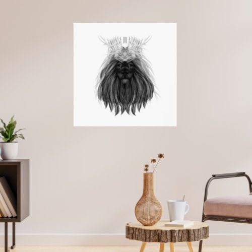 Black Lion with Antlers Crown and Monogram Poster