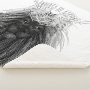 Black Lion with Antlers Crown and Monogram Sherpa Blanket