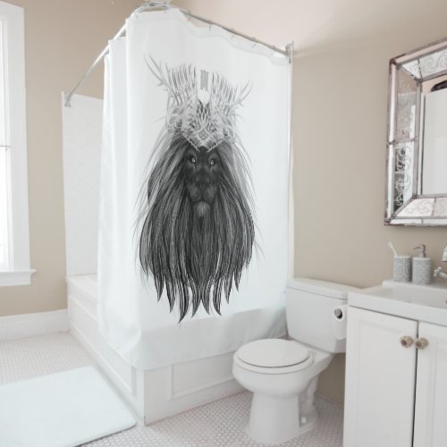 Black Lion with Antlers Crown and Monogram Shower Curtain