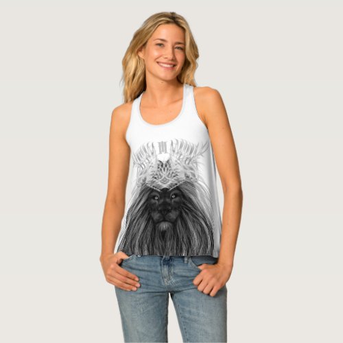 Black Lion with Antlers Crown and Monogram Tank Top