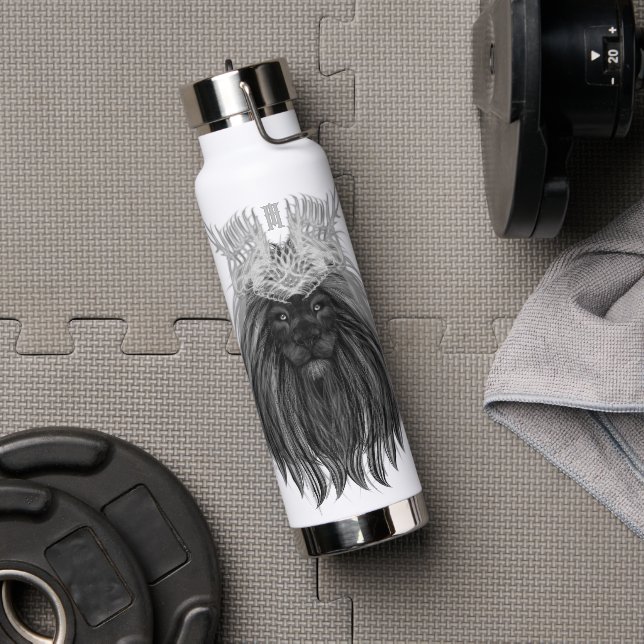 Black Lion with Antlers Crown and Monogram Water Bottle (Gym)