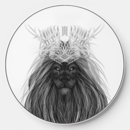 Black Lion with Antlers Crown and Monogram Wireless Charger