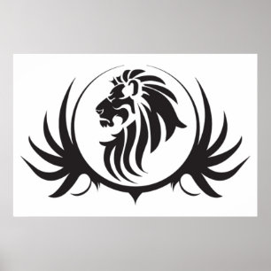 Black Lions Head On White Background Poster