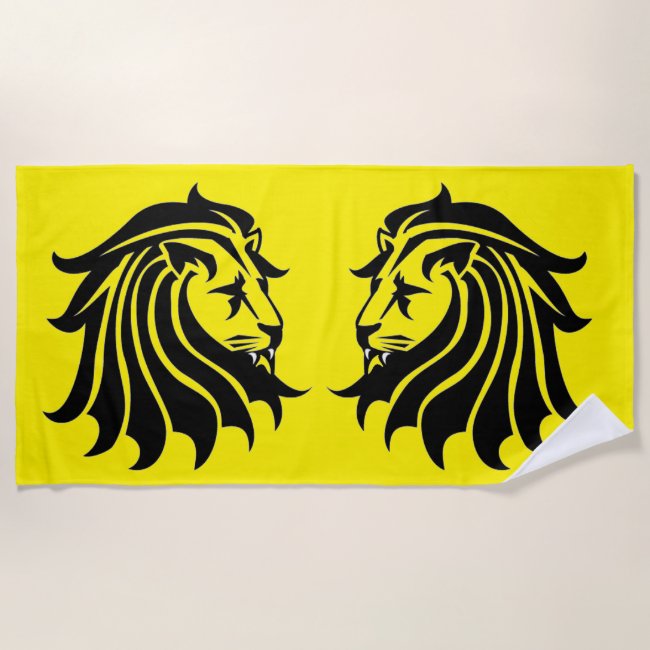 Black Lions in Silhouette Beach Towel