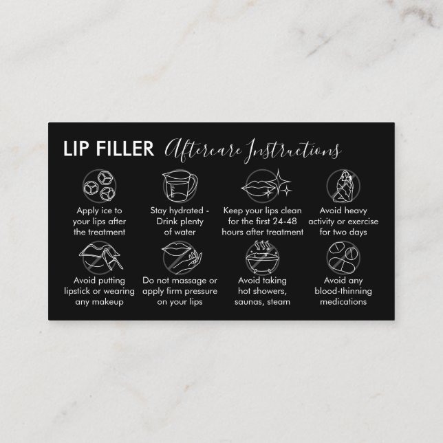 Black Lip Filler Aftercare Instructions Business Card (Back)