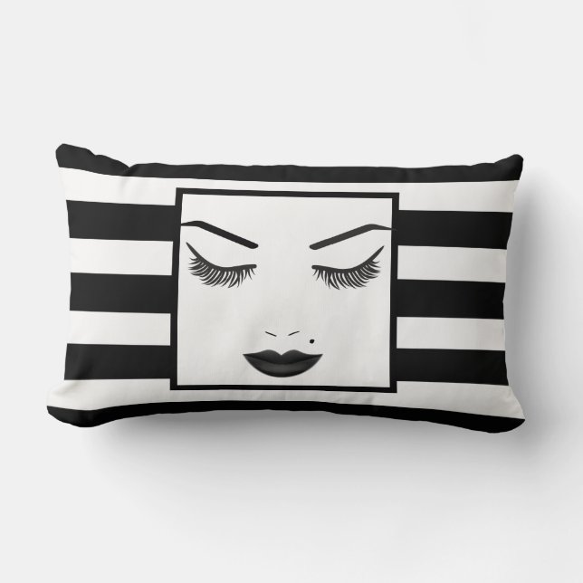 Black Lips Beauty Makeup Face Lashes & Eyebrows Lumbar Pillow (Front)