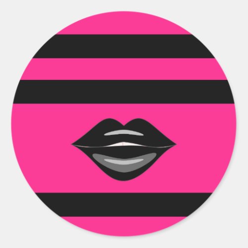 Black lips hot pink stripes stickers