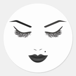 Black Lips Makeup Face Eyebrows Lips Glam Beauty Classic Round Sticker