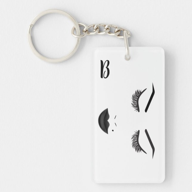 Black Lips Makeup Face Eyebrows Lips Glam Beauty Keychain (Front)