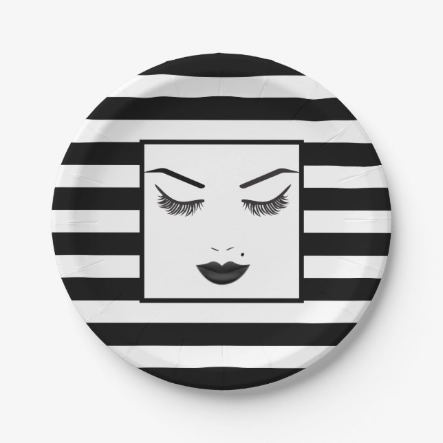 Black Lips Makeup Face Eyebrows Lips Glam Beauty Paper Plates (Front)