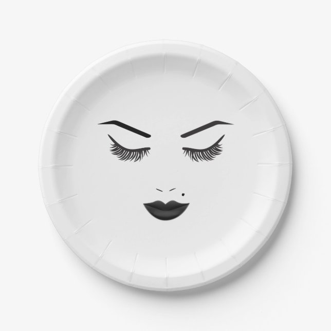 Black Lips Makeup Face Eyebrows Lips Glam Beauty Paper Plates (Front)