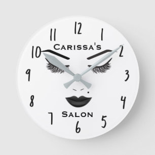 Black Lips Makeup Face Eyebrows Lips Glam Beauty Round Clock