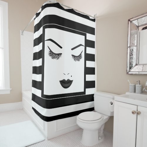 Black Lips Makeup Face Eyebrows Lips Glam Beauty Shower Curtain