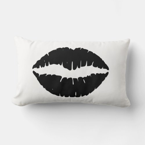 Black Lips on White Lumbar Pillow