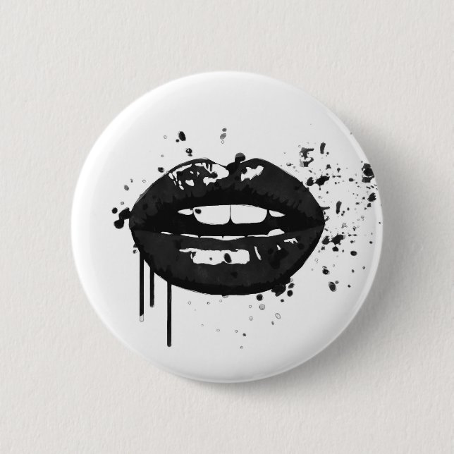 Black lips stylish fashion kiss makeup artist pinback button (Front)