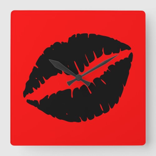 Black Lipstick on Red Square Wall Clock