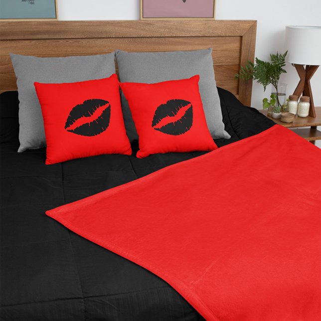 Black Lipstick on Red Throw Pillow (Black Lipstick on Red Throw Pillow)