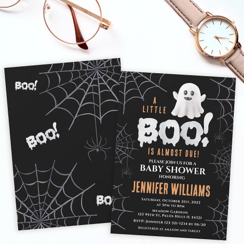 Black little boo almost due ghost boy baby shower invitation