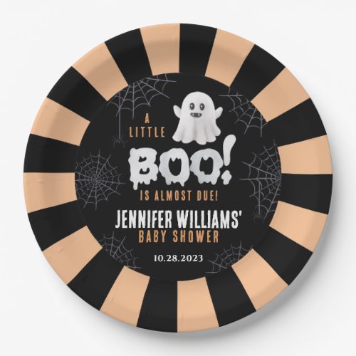 Black little boo baby shower Halloween paper plate