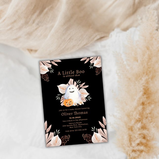 Black Little Boo Boho Ghost Halloween Baby Shower  Invitation (Black Little Boo Boho Ghost Halloween Baby Shower Invitation)