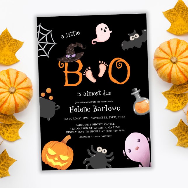 Black Little Boo Halloween Spooky Baby Shower  Invitation (Black Little Boo Halloween Spooky Baby Shower Invitation)