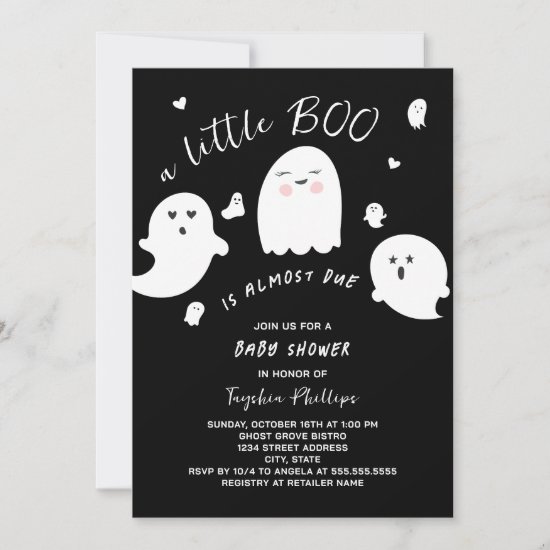 Black Little Boo is Due Halloween Baby Shower Invitation