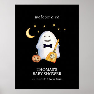 Black Little Boo Witch Ghost Baby Shower Welcome Poster