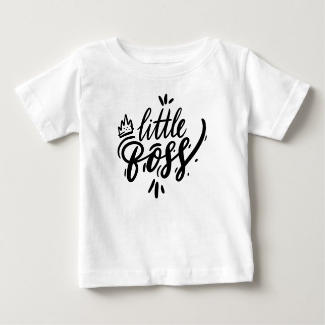  Black Little Boss Modern Calligraphy with Crown Baby T-Shirt (Front)