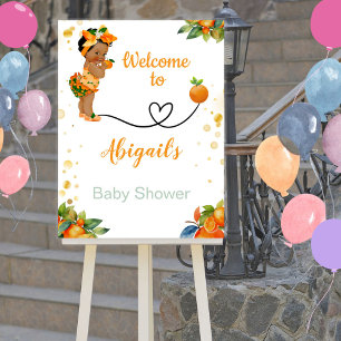 Black Little Cutie Orange Baby Shower Welcome Sign