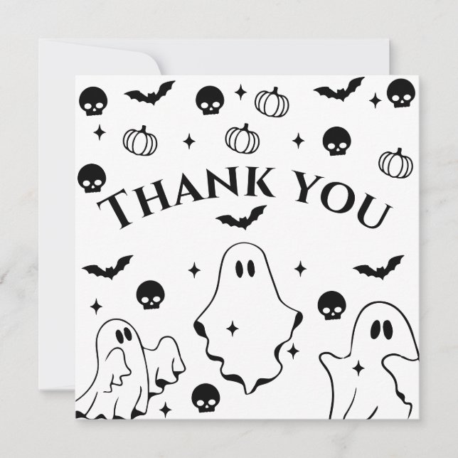Black  Little Ghost Halloween Baby Shower  Thank You Card (Front)