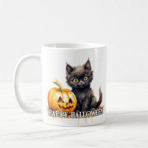 Black Little Kitten Happy Halloween Coffee Mug