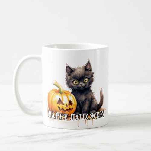 Black Little Kitten  Happy Halloween Coffee Mug
