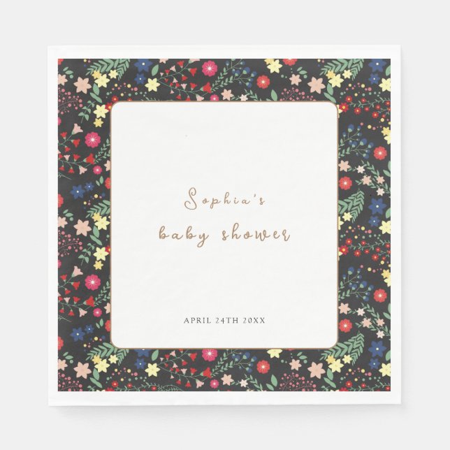 Black Little Wildflower Frame Baby Shower Napkins (Front)