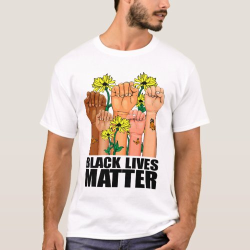 Black Lives Matter BHM Fist Flower Afro American W T_Shirt