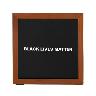 Black Lives Matter black and white text minimalist Desk Organizer