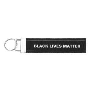 Black Lives Matter black and white text minimalist Wrist Keychain