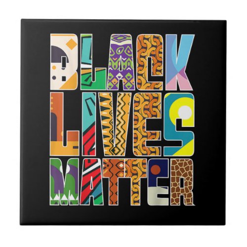 Black Lives Matter BLM Diversity Mural Art Black H Ceramic Tile