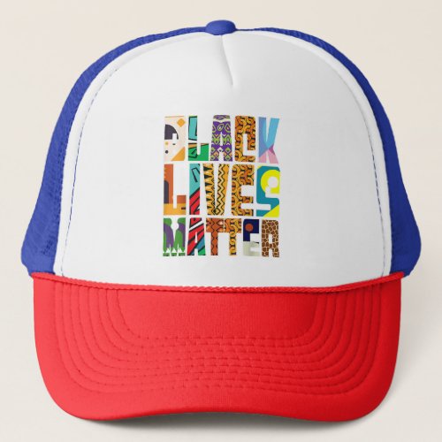 Black Lives Matter BLM Diversity Mural Art Black H Trucker Hat