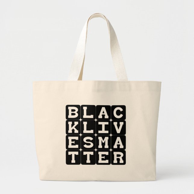 Black Lives Matter BLM in Square Pattern Large Tote Bag (Front)