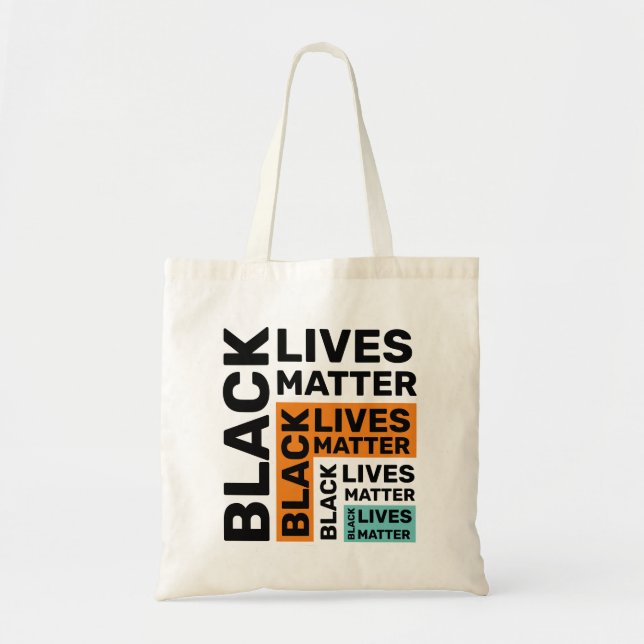 Black Lives Matter BlM Orange Blue Typography Tote Bag (Front)