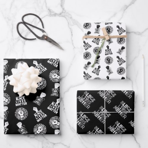 Black Lives Matter BLM Power Fist Collection Trio Wrapping Paper Sheets