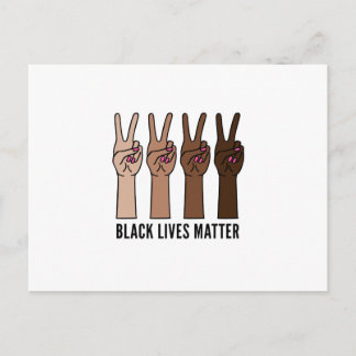 Black lives matter, female hands with a peace sign postcard