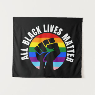 Black Lives Matter Fist and LGBTQ Flag Tapestry