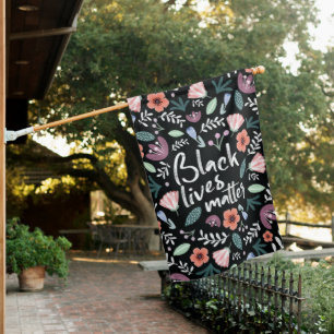 Black Lives Matter Floral Banner House Flag