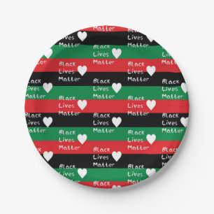 Black Lives Matter Pan-African Flag White Heart Paper Plates