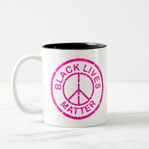 black lives matter peace sign pink Two_Tone coffee mug