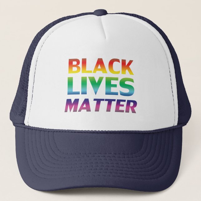 Black lives matter rainbow modern typography lgbt  trucker hat (Front)