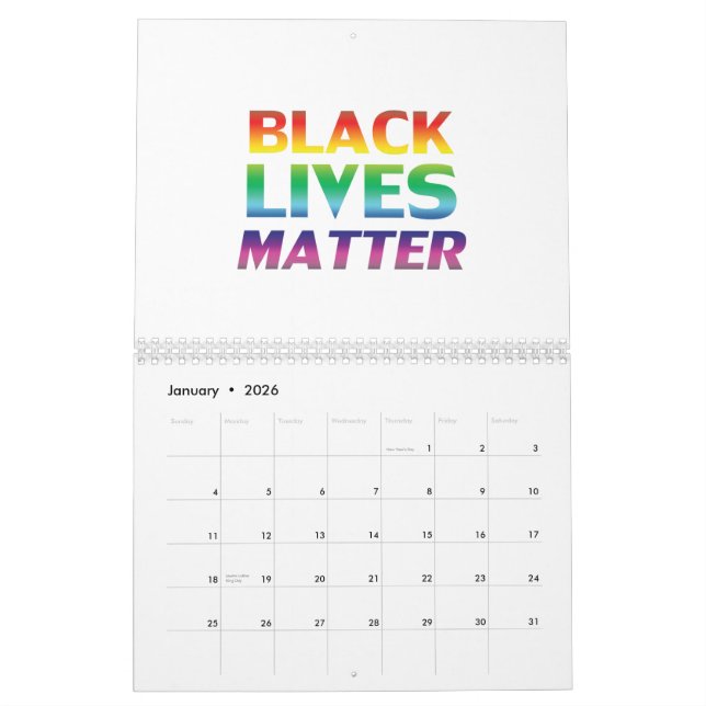 Black Lives Matter rainbow pride modern typography Calendar (Jan 2026)